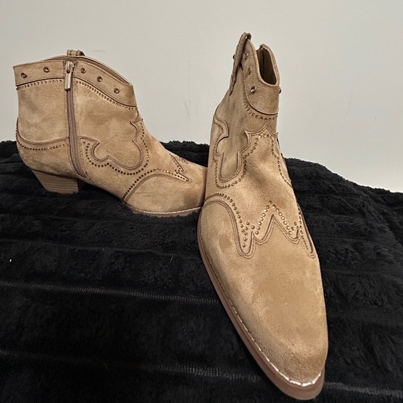 Tan Ankle Boots with Studded Detailing - Picture 2 of 5